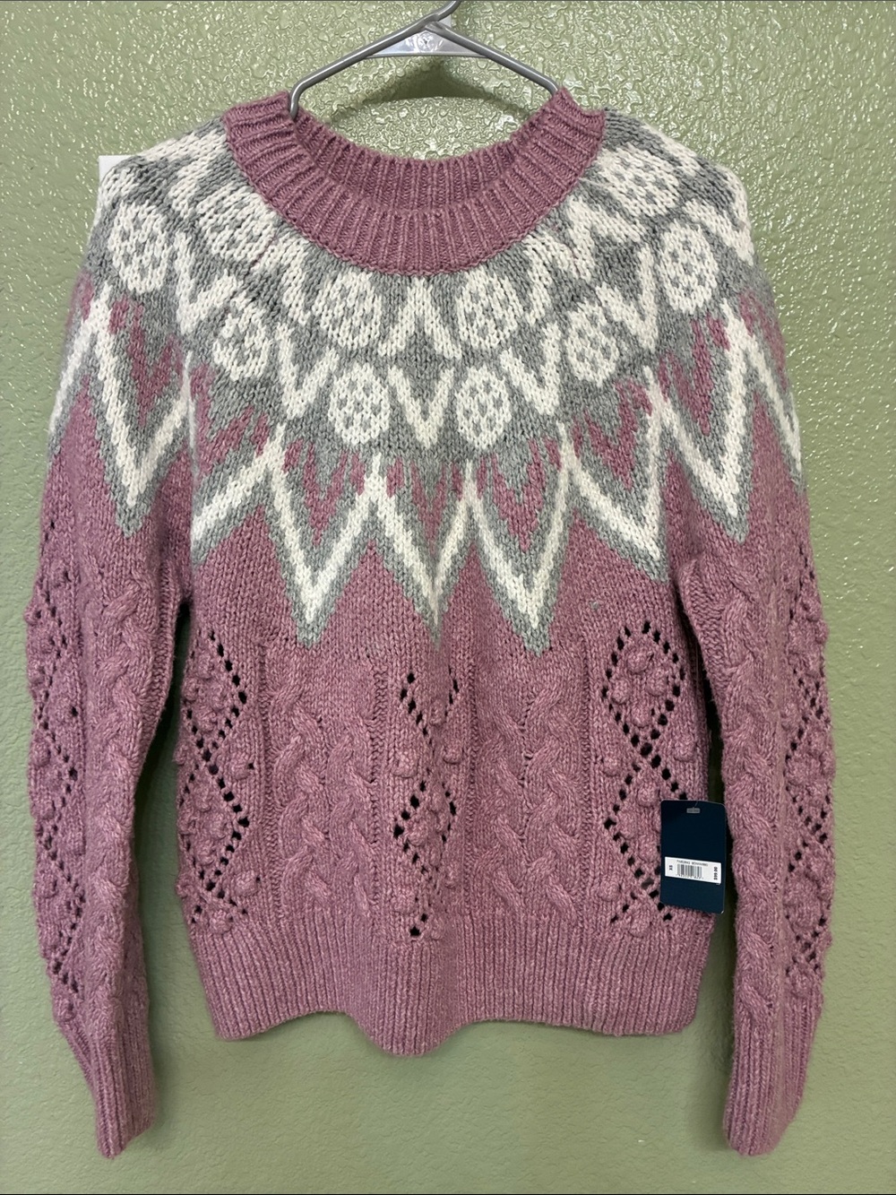 Brand new!!! Lucky brand Cable-Knit Fair Isle Sweater - Dusty Rose & Cream